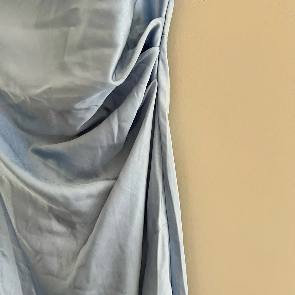 BILLY J Blue Ruched One Shoulder Gown - Picture 4 of 7